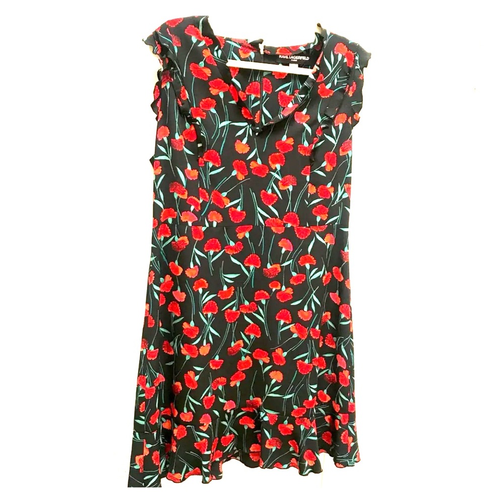 Karl Lagerfeld Red & Black Flower-Pattern Dress